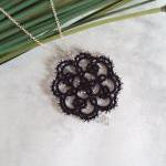 Beaded Black Lace Pendant in Tatting