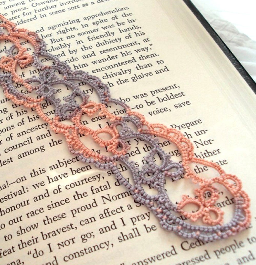 Shell Pink And Antique Violet Lace Bookmark