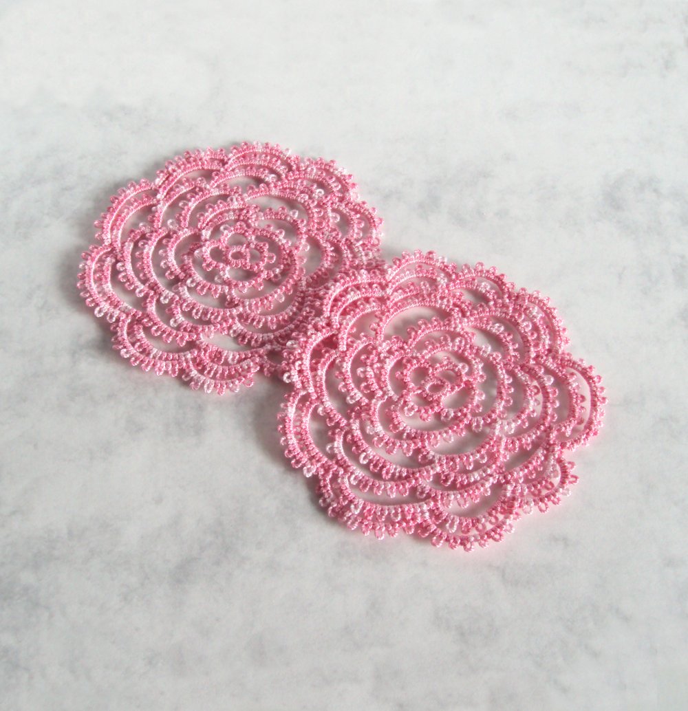 Tatted Rose Coasters in Pink - Set Of Two