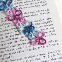 Blue Pink Lace Bookmark In Tatting