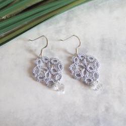 Silver Lace Earrings in Tatting