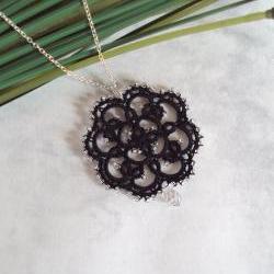 Beaded Black Lace Pendant in Tatting
