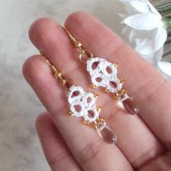 White And Gold Lace Earrings