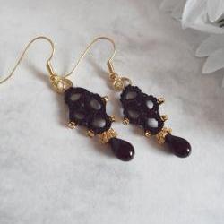 Black And Gold Beaded Lace Earrings