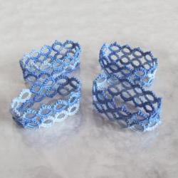 Blue Tatted Napkin Rings - Set of Four