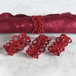 Set of Four Red Tatted Napkin Rings