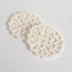 Set of Two Ivory Lace Coasters