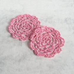 Tatted Rose Coasters in Pink - Set Of Two